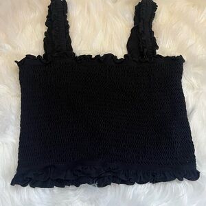 SHEIN Black Smocked Ruffle Crop Tank